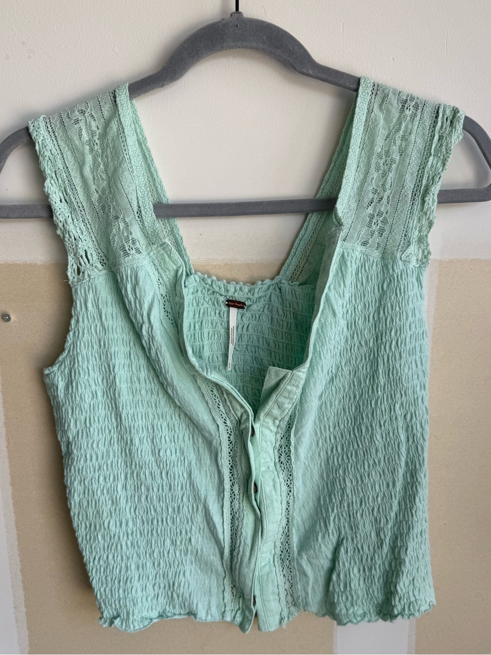 Free People Mint Lace-Trim Sleeveless Tank